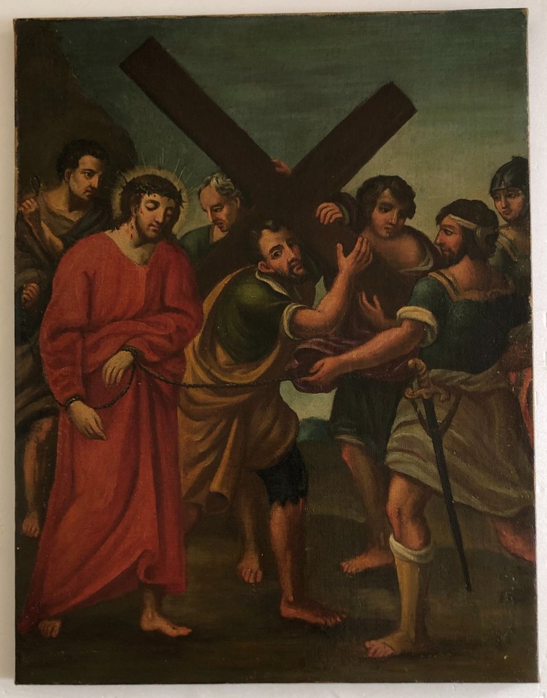 Scuola Italiana (fine XVII) Salita al Golgota per la Crocifissione Simone di Cirene aiuta