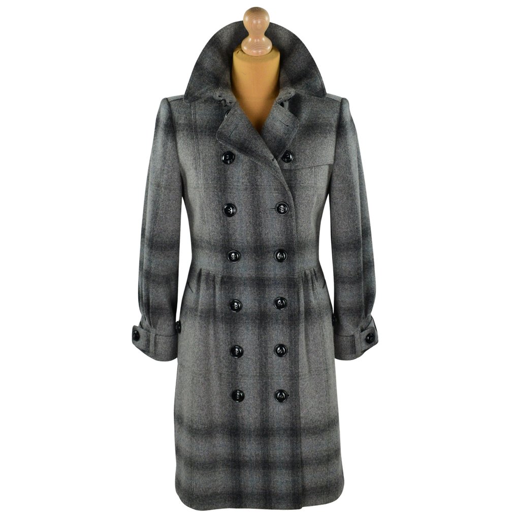 Burberry - Wool Cashmere Checked grey Coat - Catawiki