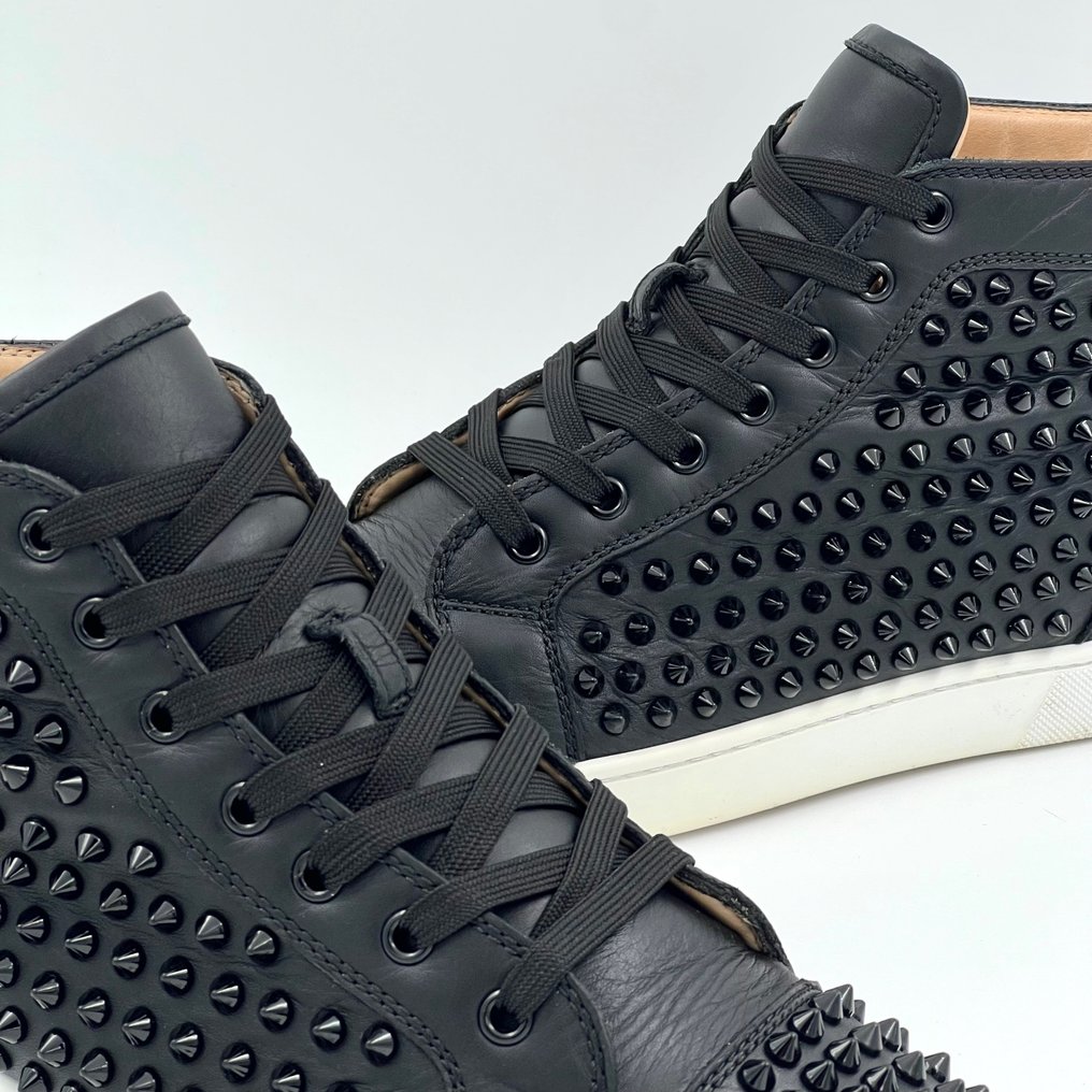 Christian Louboutin Black Leather Louis Spikes High-Top Sneakers