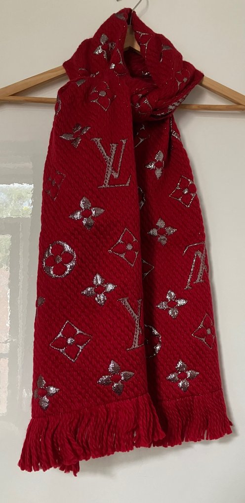 Louis Vuitton Red Logomania Wool & Silk Shine Scarf Louis Vuitton