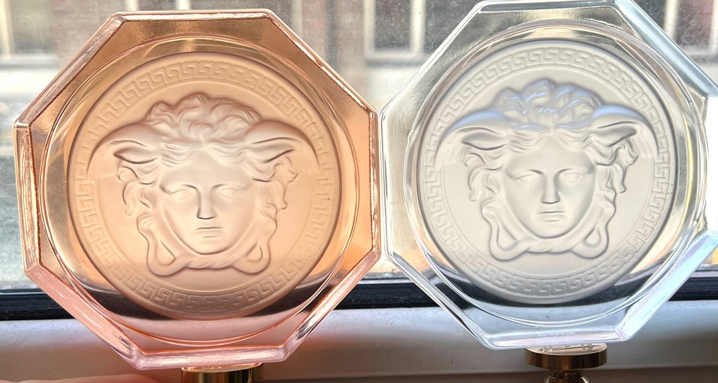 Attractive Pair of 2 Versace Rosenthal Medusa ashtrays in glass