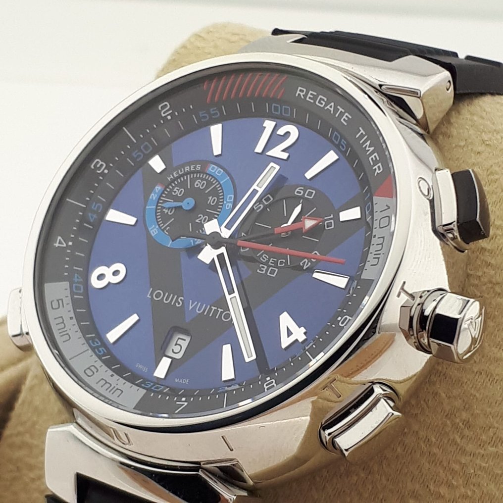Louis Vuitton Blue Stainless Steel Tambour Regatta Q102D Men's Wristwatch  44MM
