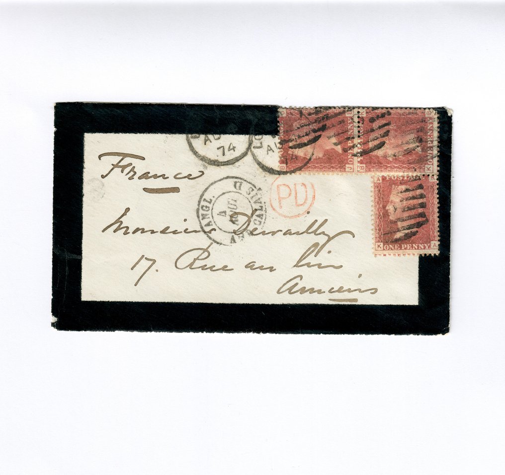 GrootBrittannië 1874 Rouwomslag van London N. naar Frankrijk met