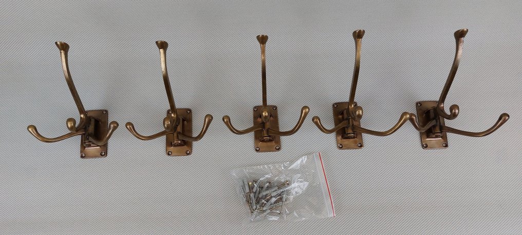 Set of coat hooks (5) - Mooie 4 haaks Kledinghaken - Brass, Bronze ...