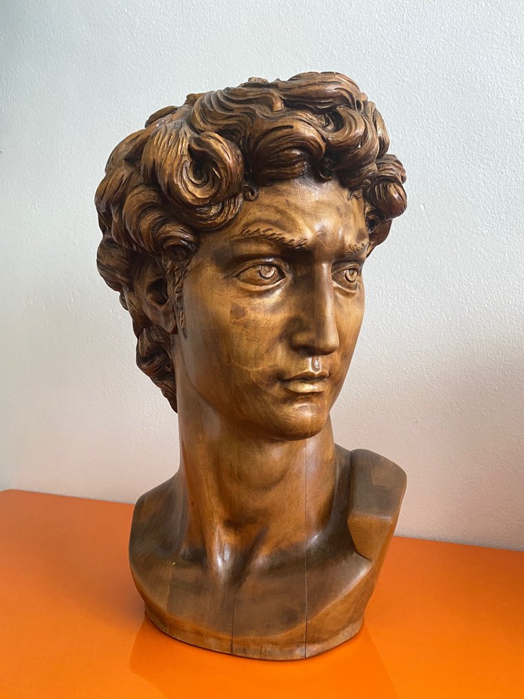 Sculpture, Head of David by Michelangelo Wood Late 20th century