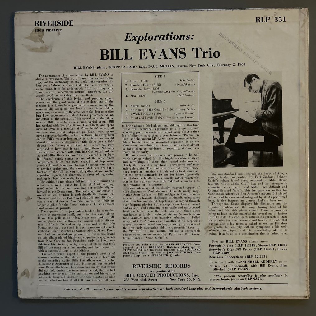 Bill Evans Explorations Disco in vinile singolo 1962 Catawiki