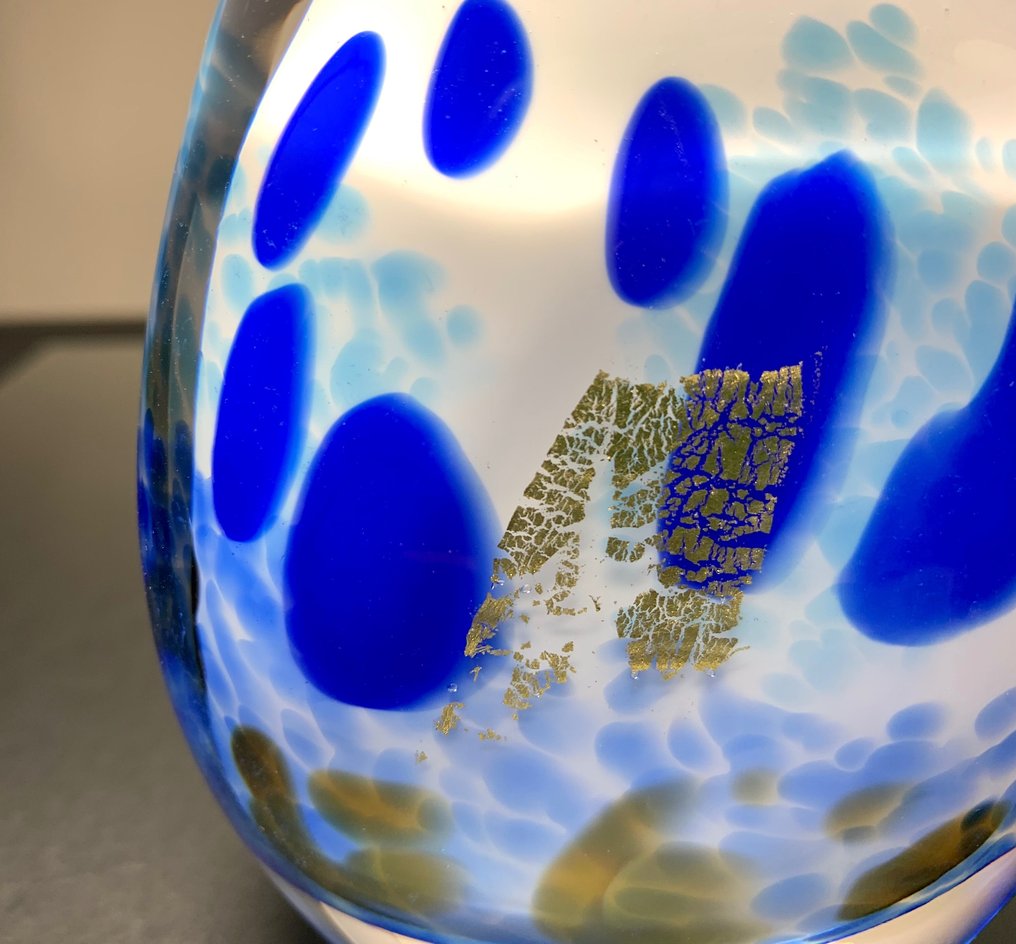 Maxence Parot Vase Unique vase Opaline colors and Gold Glass