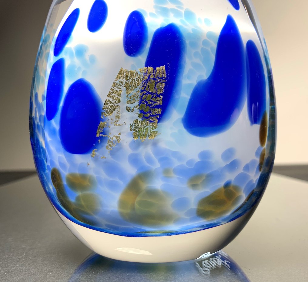 Maxence Parot Vase Unique vase Opaline colors and Gold Glass