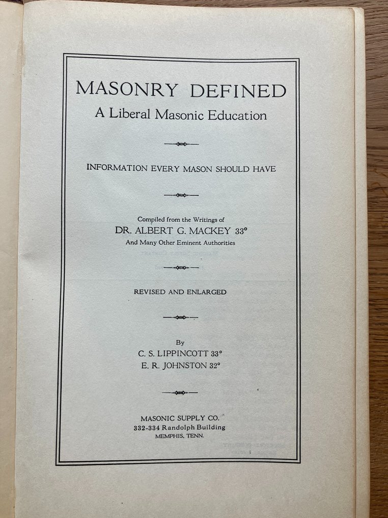 Dr. Albert G. Mackey 33° Masonry Defined 1930 Catawiki