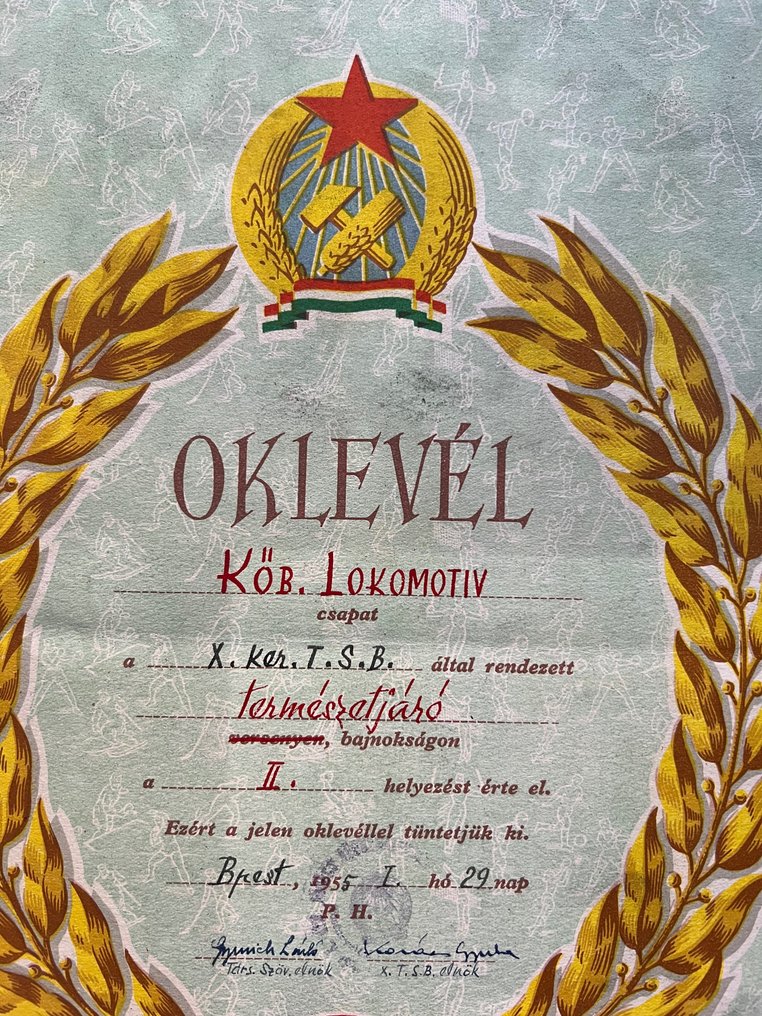 Denes Vincze 1955 Sport Certificate Kőbánya USSR Socialist