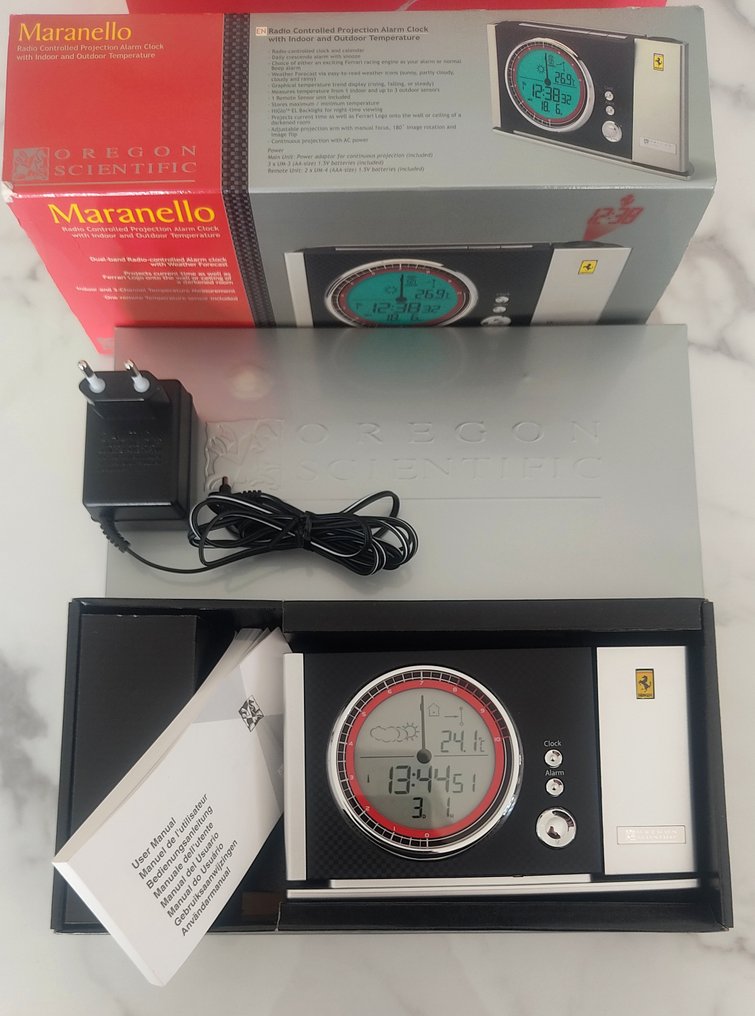 Table/desk clock Oregon Scientific x Ferrari "Maranello" radiocontrolled alarm clock with