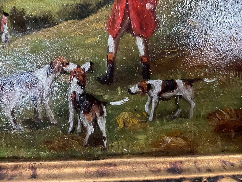 unknown Hunting Scene oil on board Roe Bros. Catawiki