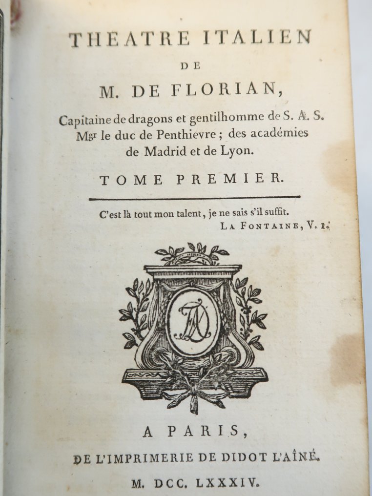 Jean Pierre Claris de Florian - Théatre Italien de M. de Florian - 1784 ...