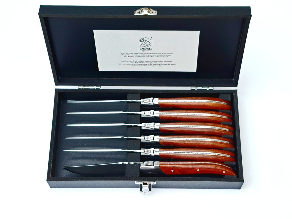 Laguiole 6x Luxury Steak Knives Rose Wood style de Table knife