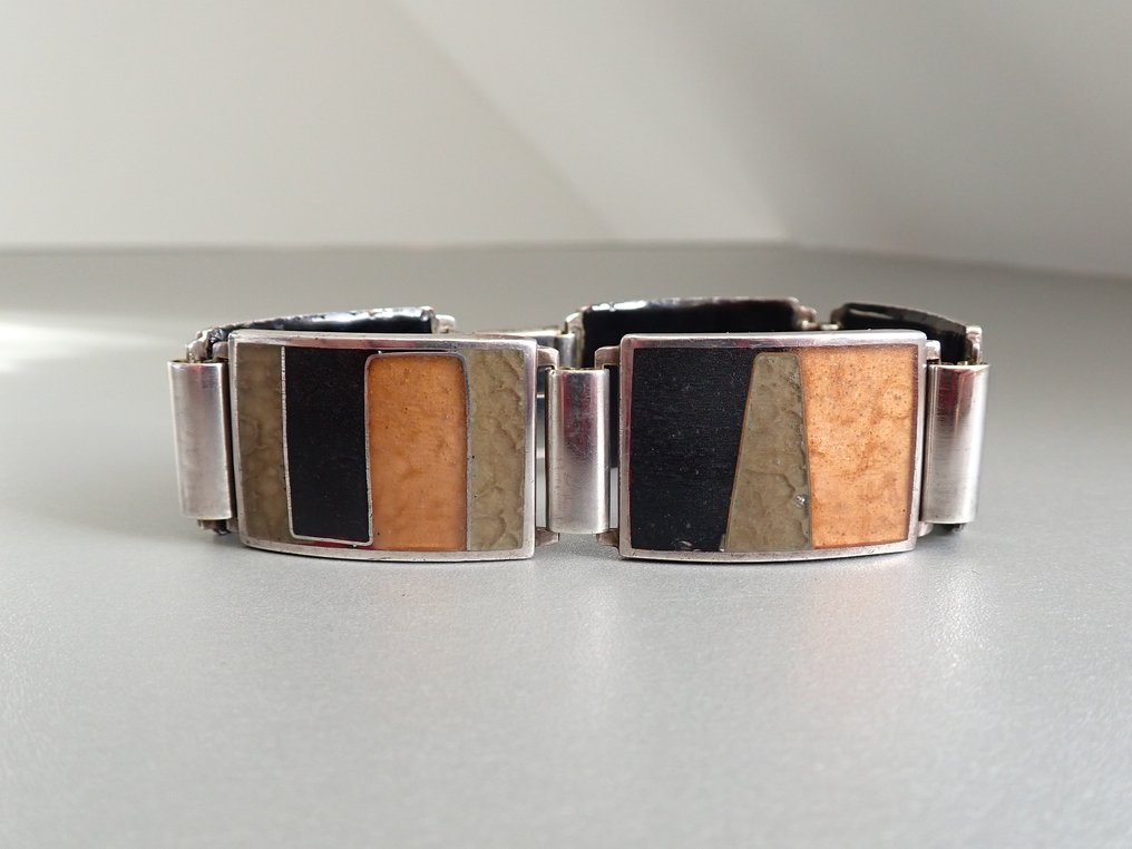 Perli Swäbisch Gmünd Bauhaus Era 925 Silver, Enamel Bracelet