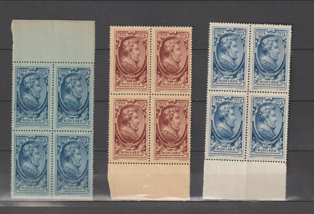 France 1924 rare 3 blocks of 4 RONSART stamps Catawiki