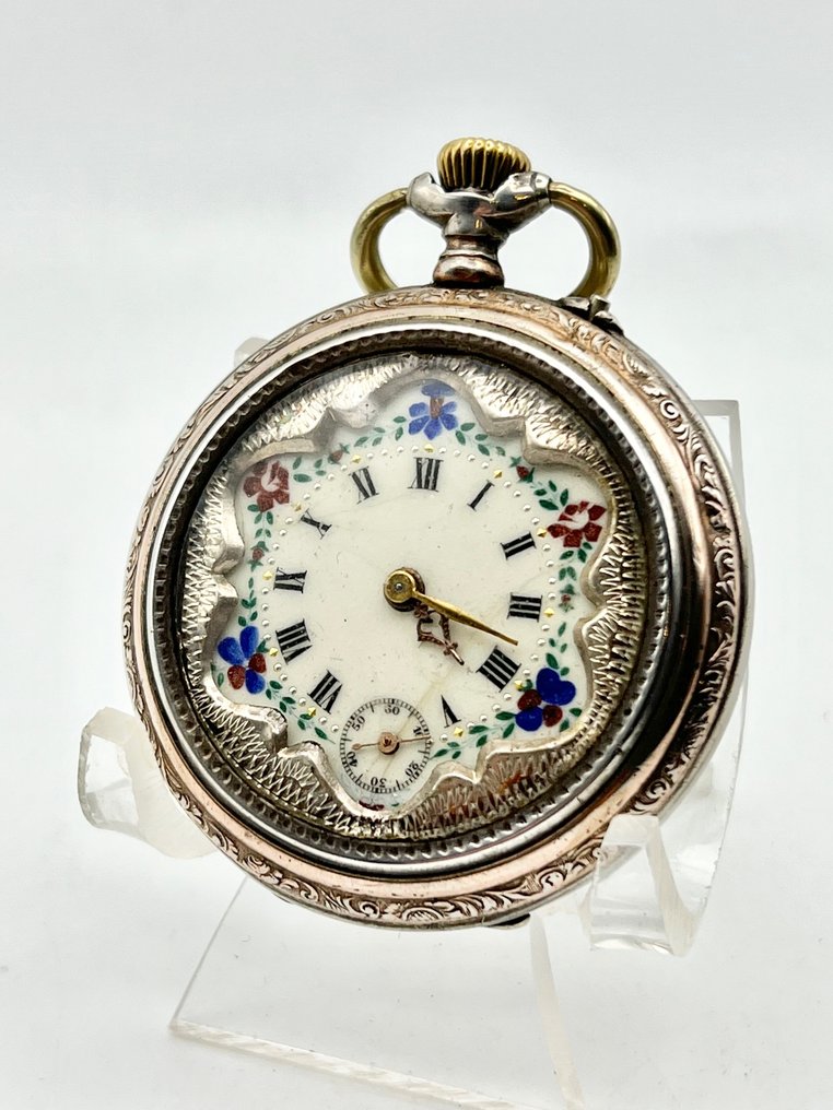 Orologio Quadrante Floreale . Argento . Cilindro . 1850 1900