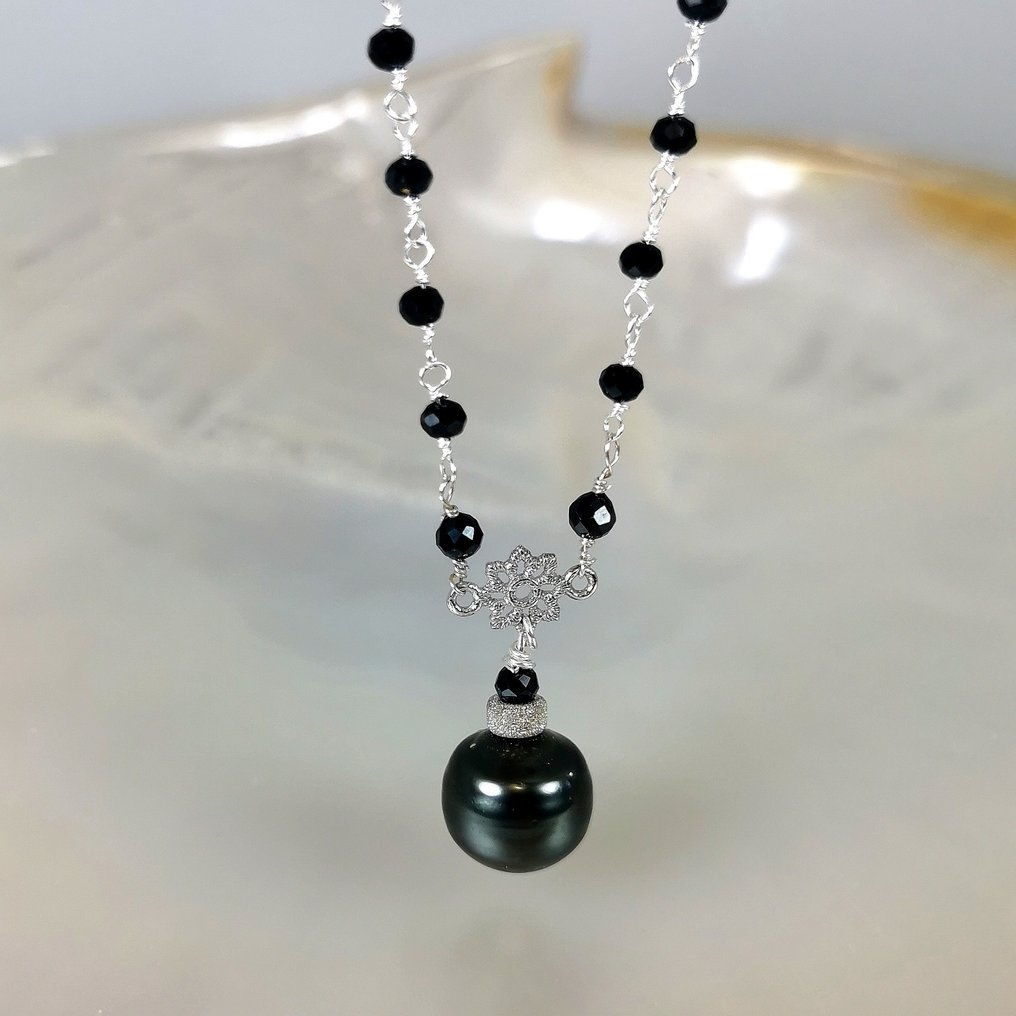 No Reserve Price - Tahiti Pearls necklace - near round Ø 13x13,5 mm ...