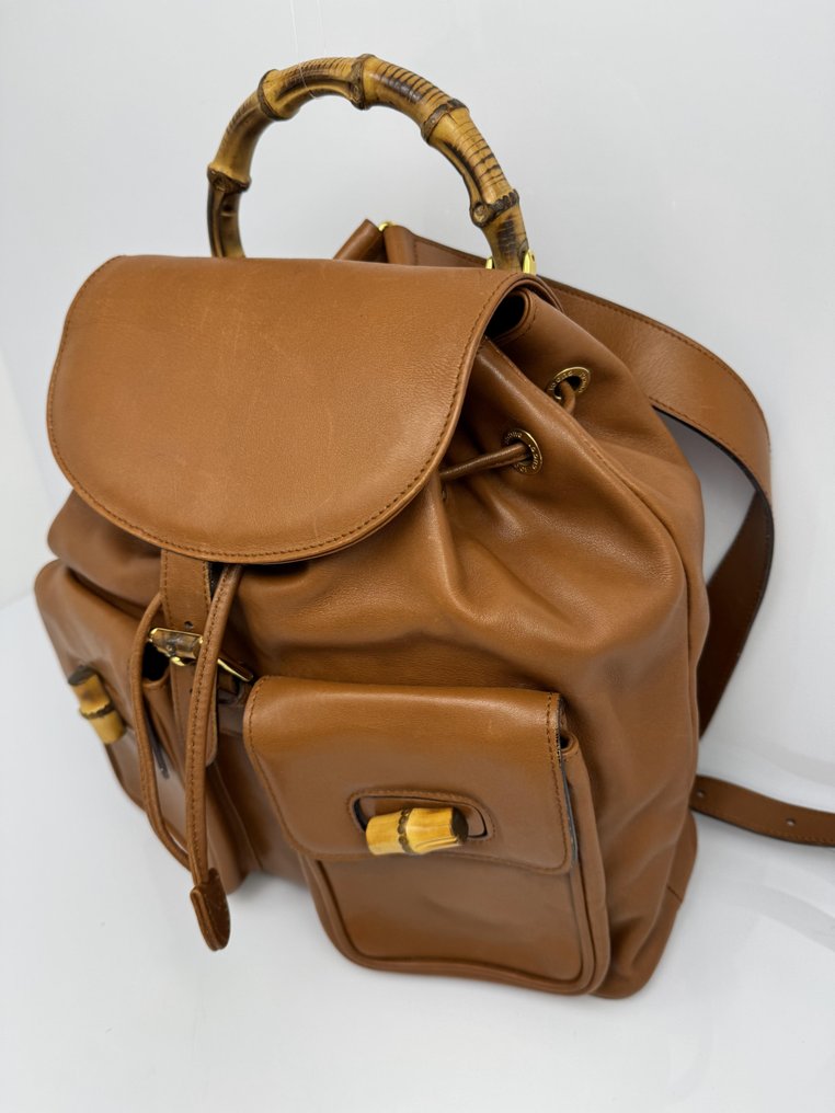 Gucci bamboo cheap leather backpack