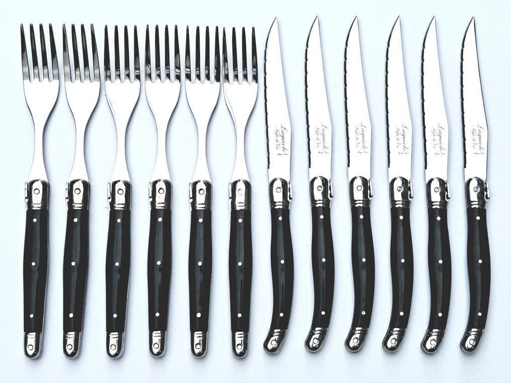 Laguiole 6x Forks & 6x knives Black style de Table knife set