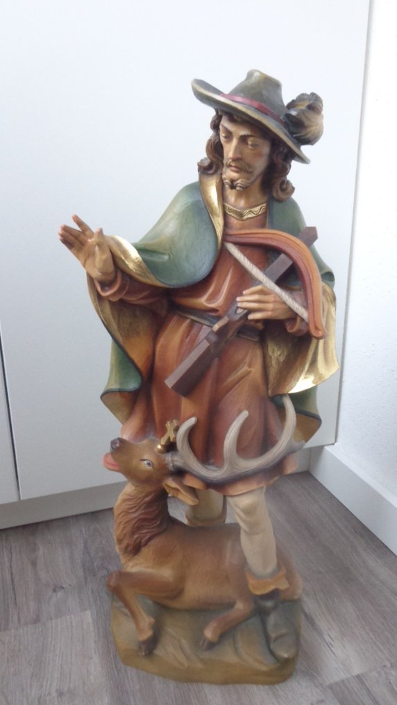 Carving, farbige Holzfigur Heiliger Hubertus der Schutzpatron der