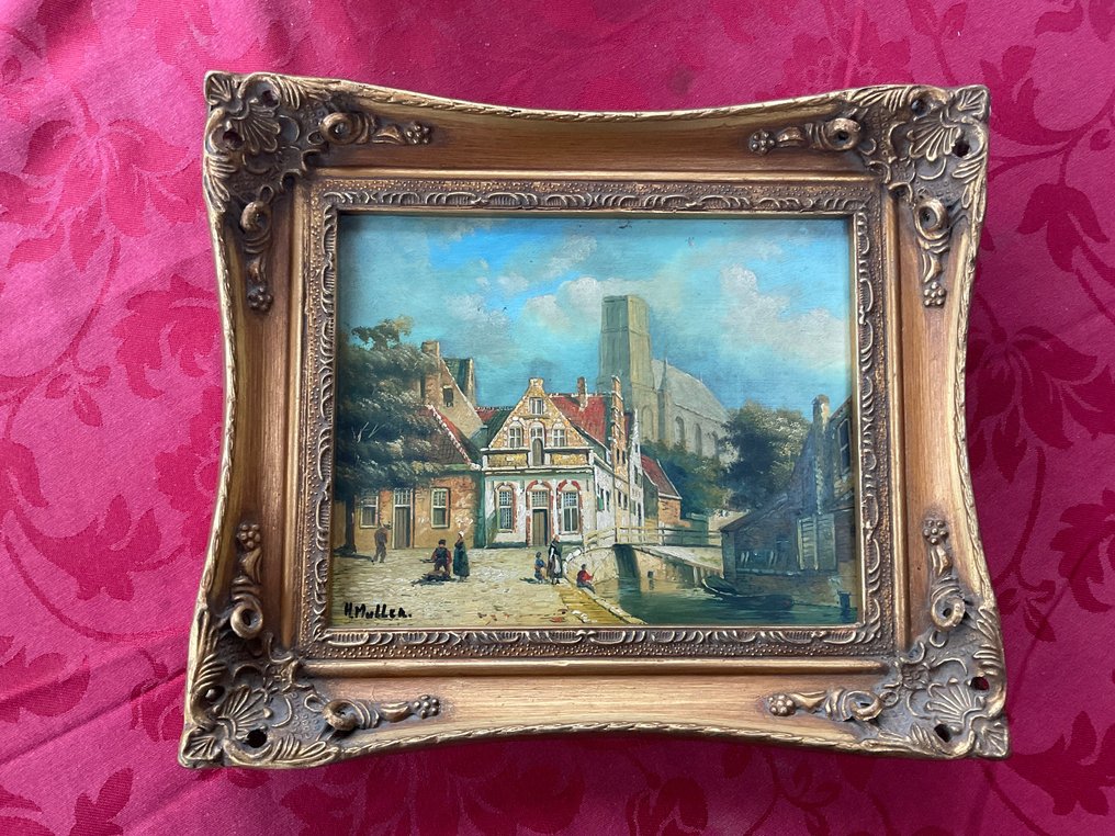 H. Muller Picturesque village scene oil on board Roe Bros. Catawiki