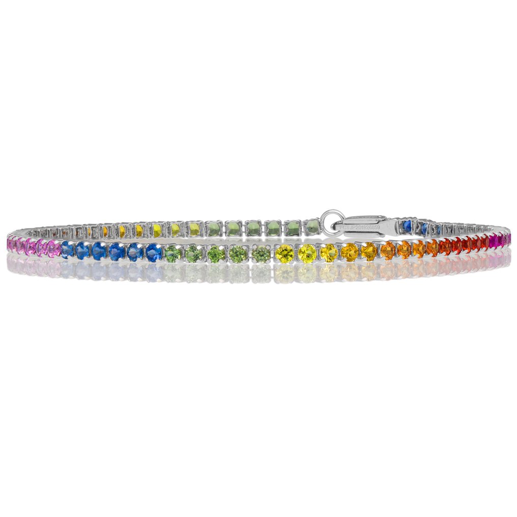Sans prix de réserve Bracelet de tennis Platine Saphirs arcenciel vifs Certifié ALGT