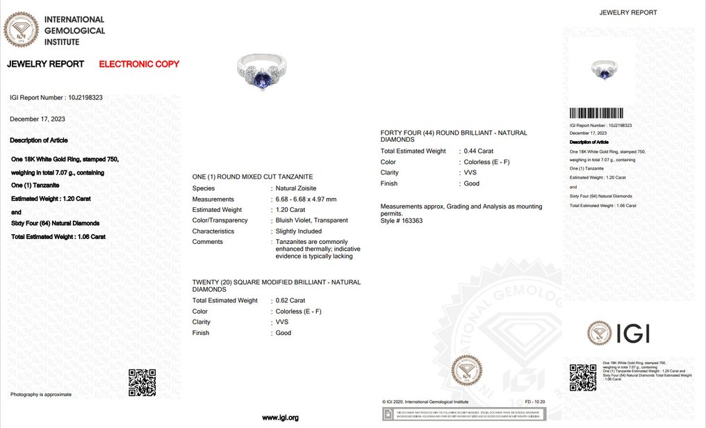 IGI Certificate - 2.26 total carat of natural Tanzanite and natural ...