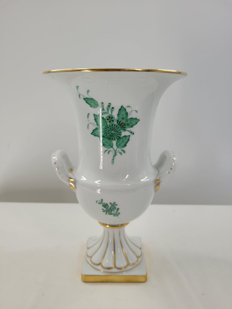 Herend Apponyi Grün Henkelvase, Amphore Handbemalt Vase Porzellan