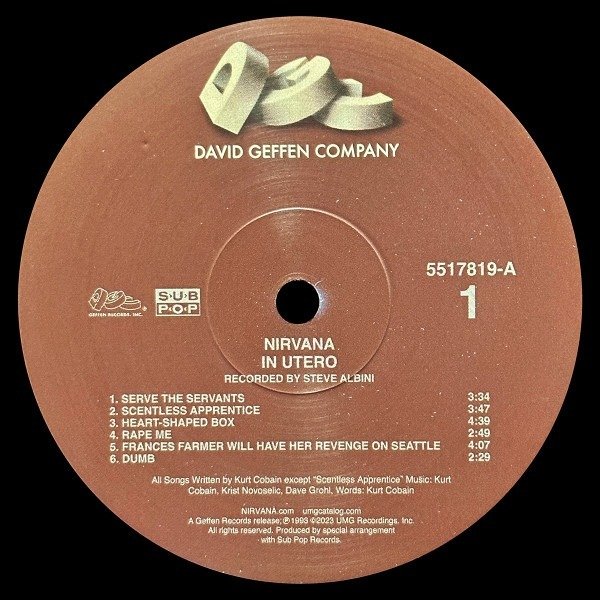 Nirvana - in utero - Vinyl record - 180 gram, Reissue, Remastered ...
