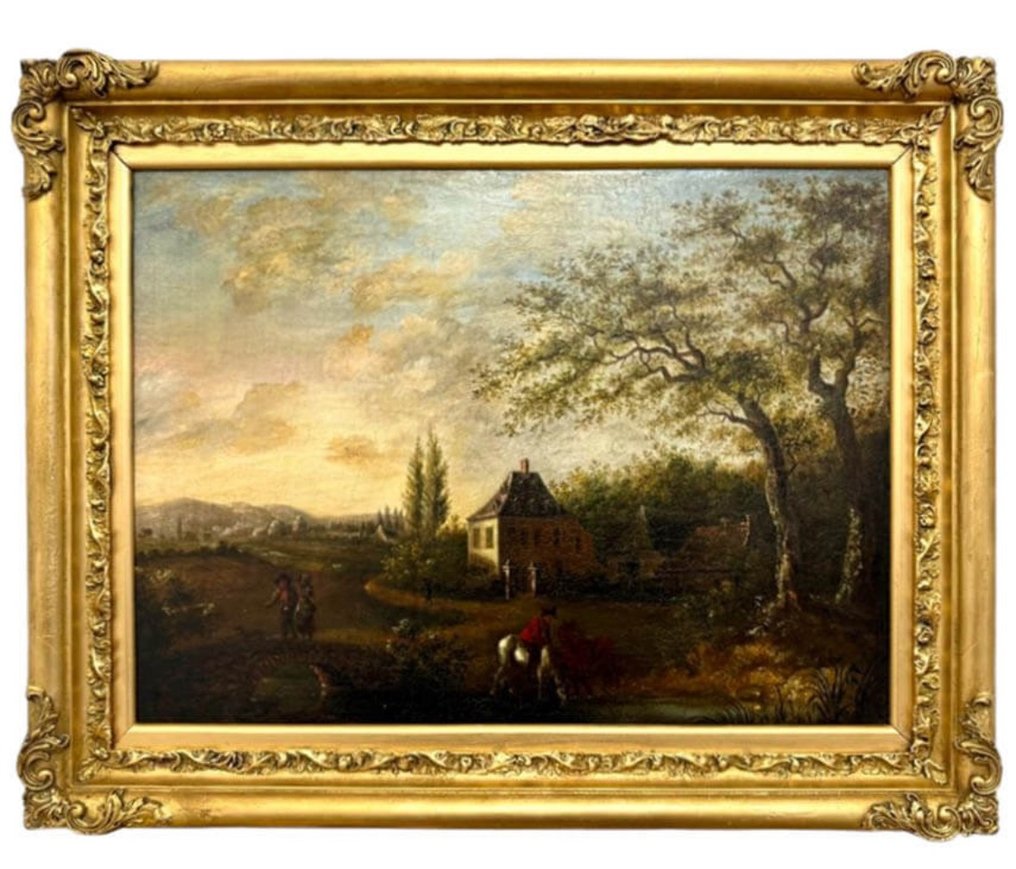 Flemish School XVIII Pastoral Landscape Sunset Scene With Buildings flemish-school-xviii-pastoral-landscape-sunset-scene-with-buildings