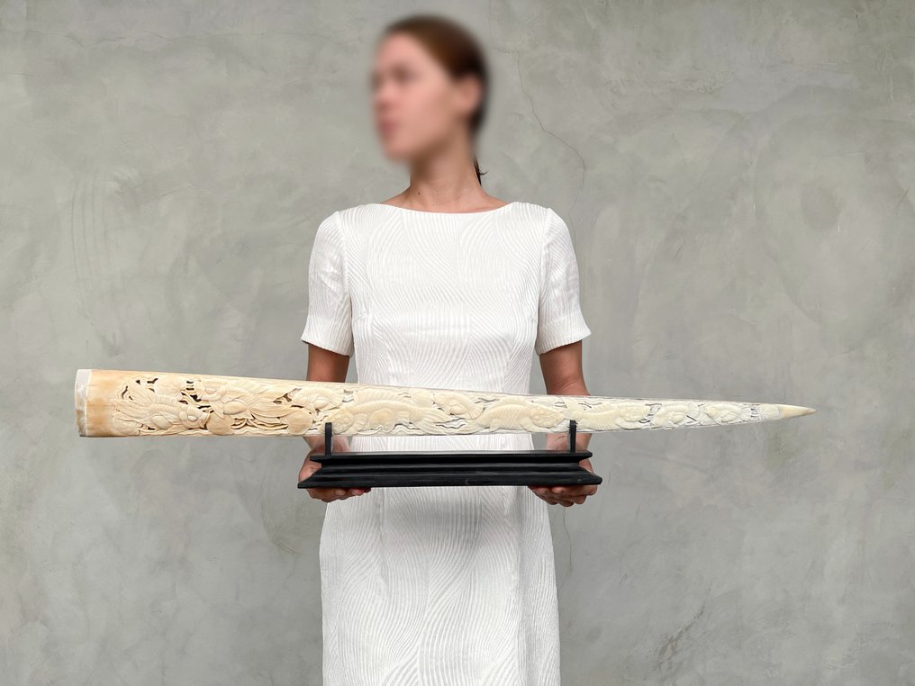 NO RESERVE PRICE Large patinated swordfish rostrum with stand