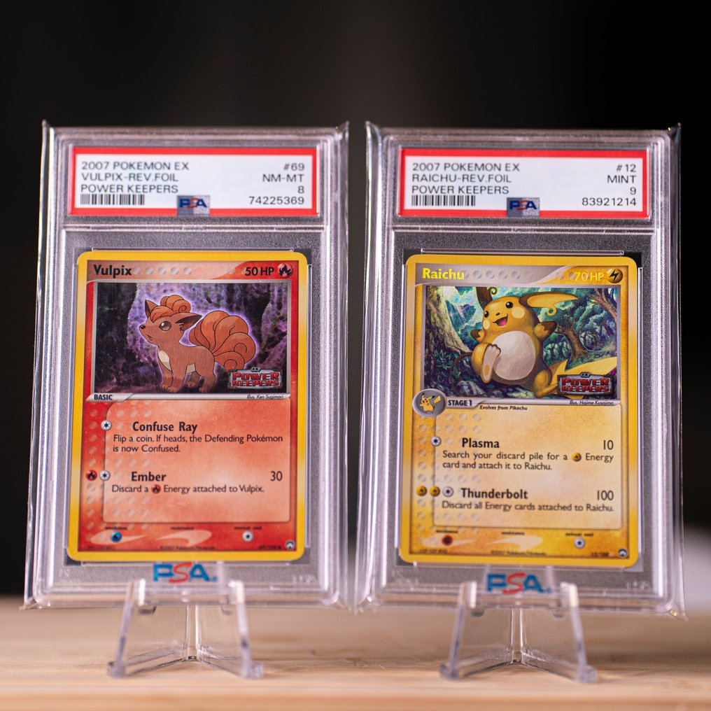 Pokémon 2 Graded card Raichu & Vulpix Stamped Power Keepers PSA 9