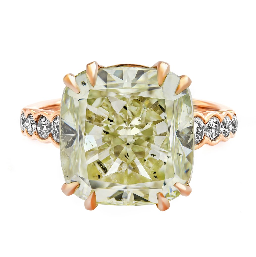 12.55 Tcw Fancy Grayish Yellowish Green Diamond Ring Diamond Pink