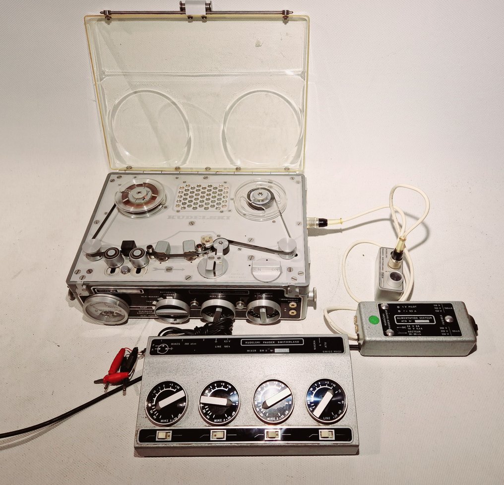NAGRA by Kudelski group Model III Tape recorder, BM II Mixer Reel