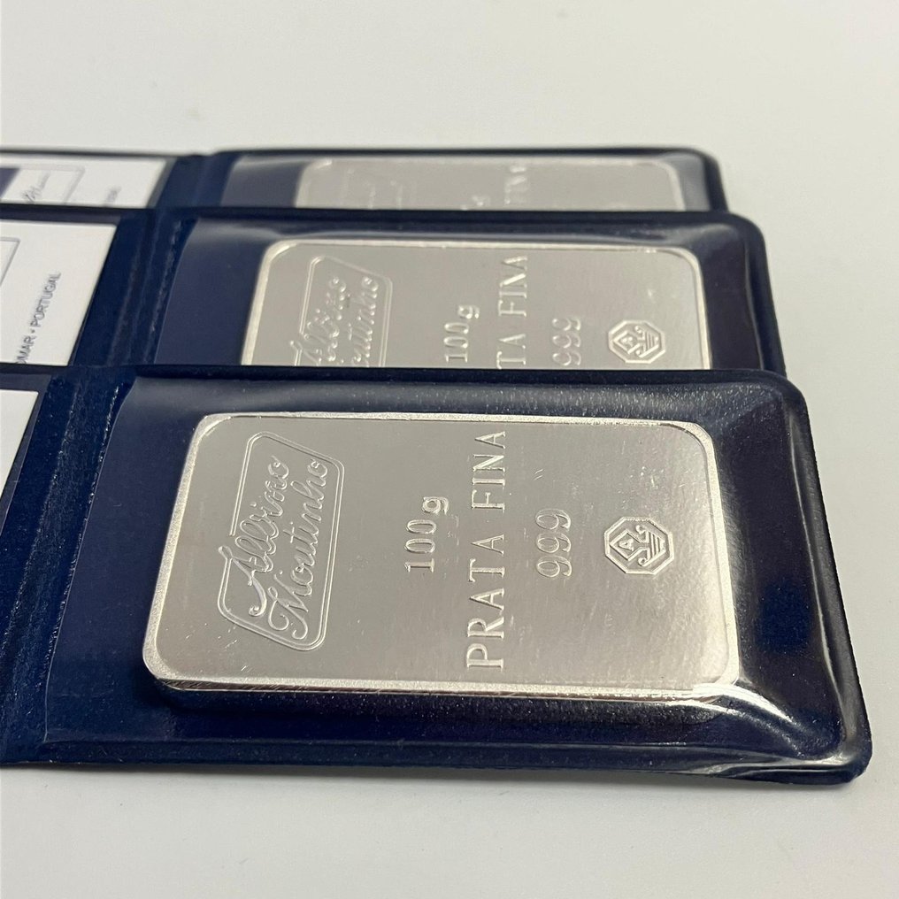 3 x 100 grams silver 999 albino moutinho with certificate catawiki