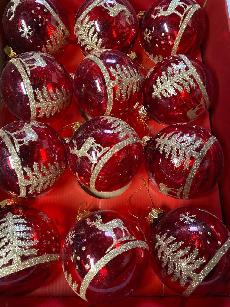 Kerstbal ornament ED Europa 12 transparante glazen kerstballen met