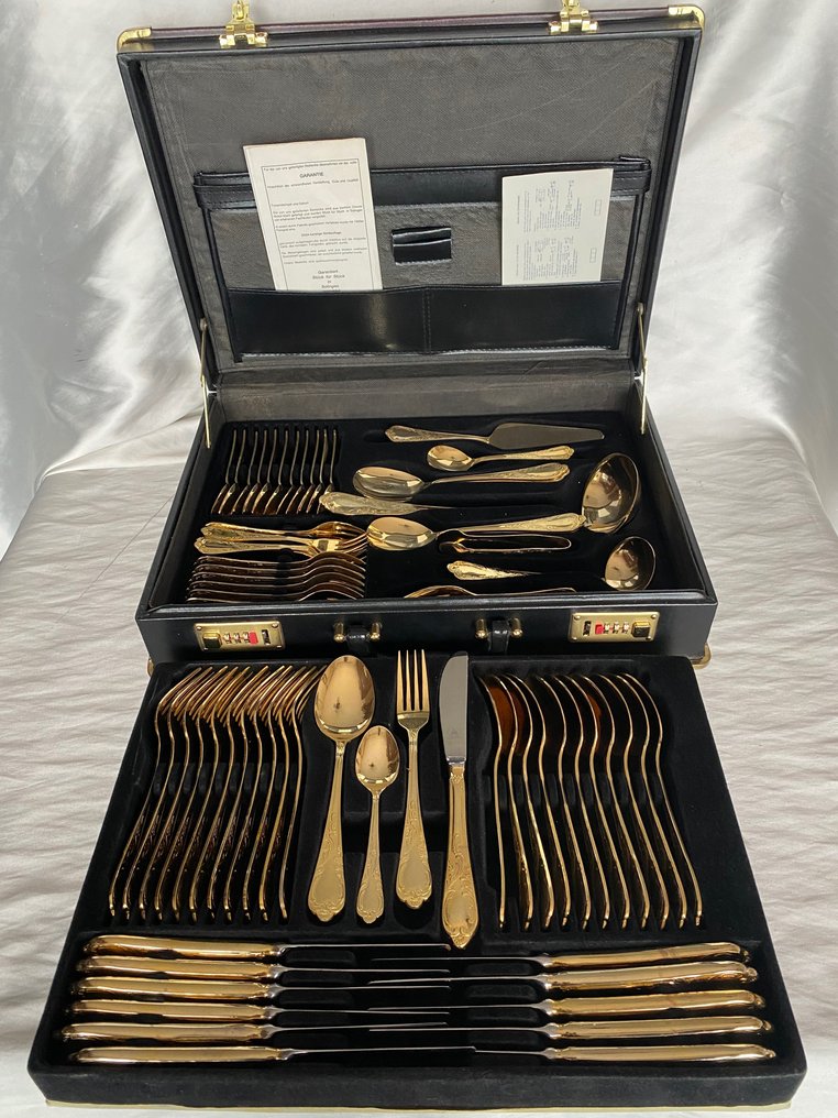 Sbs Bestecke Solingen 23 24 Karätige Goldauflage Cutlery set for 12 (70) - Bestecke Solingen - Gilt, gold 23/24 karat