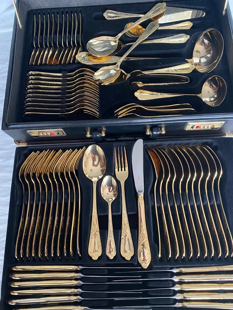 Sbs Bestecke Solingen 23 24 Karätige Goldauflage Cutlery set for 12 (70) - Bestecke Solingen - Gilt, gold 23/24 karat