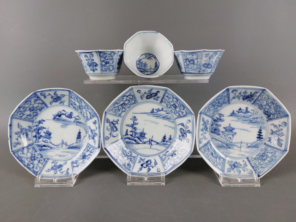 3 sets of very nice high quality Kangxi cups and saucers with Landscape decoration NO RESERVE