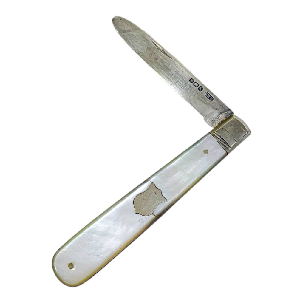 Sterling silver motherofpearl folding pocket fruit knife C W