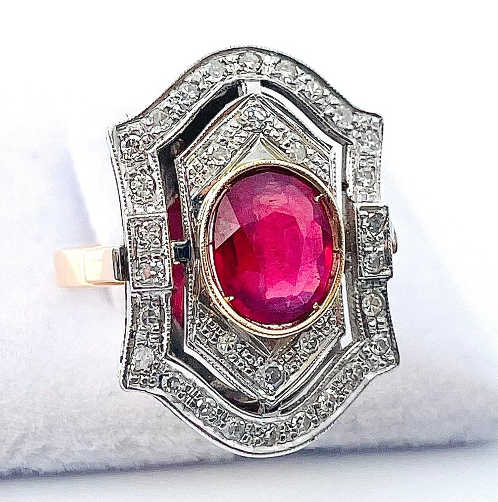 14 carati Oro Anello Rubino Diamante Catawiki