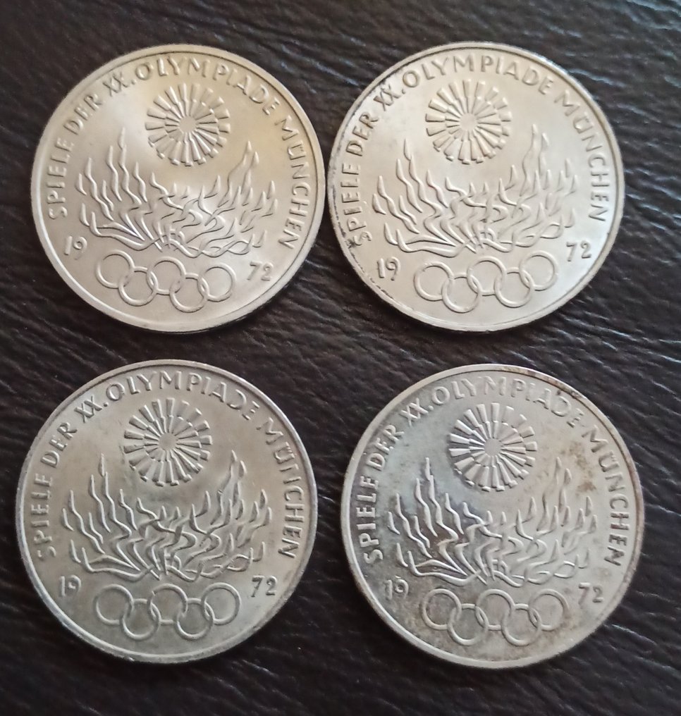10 Deutsche Mark Münze Olympische Spiele 1972 Wert Germany. 10 Mark 1972 Olympiade München Olympisches Feuer D, F, G, J