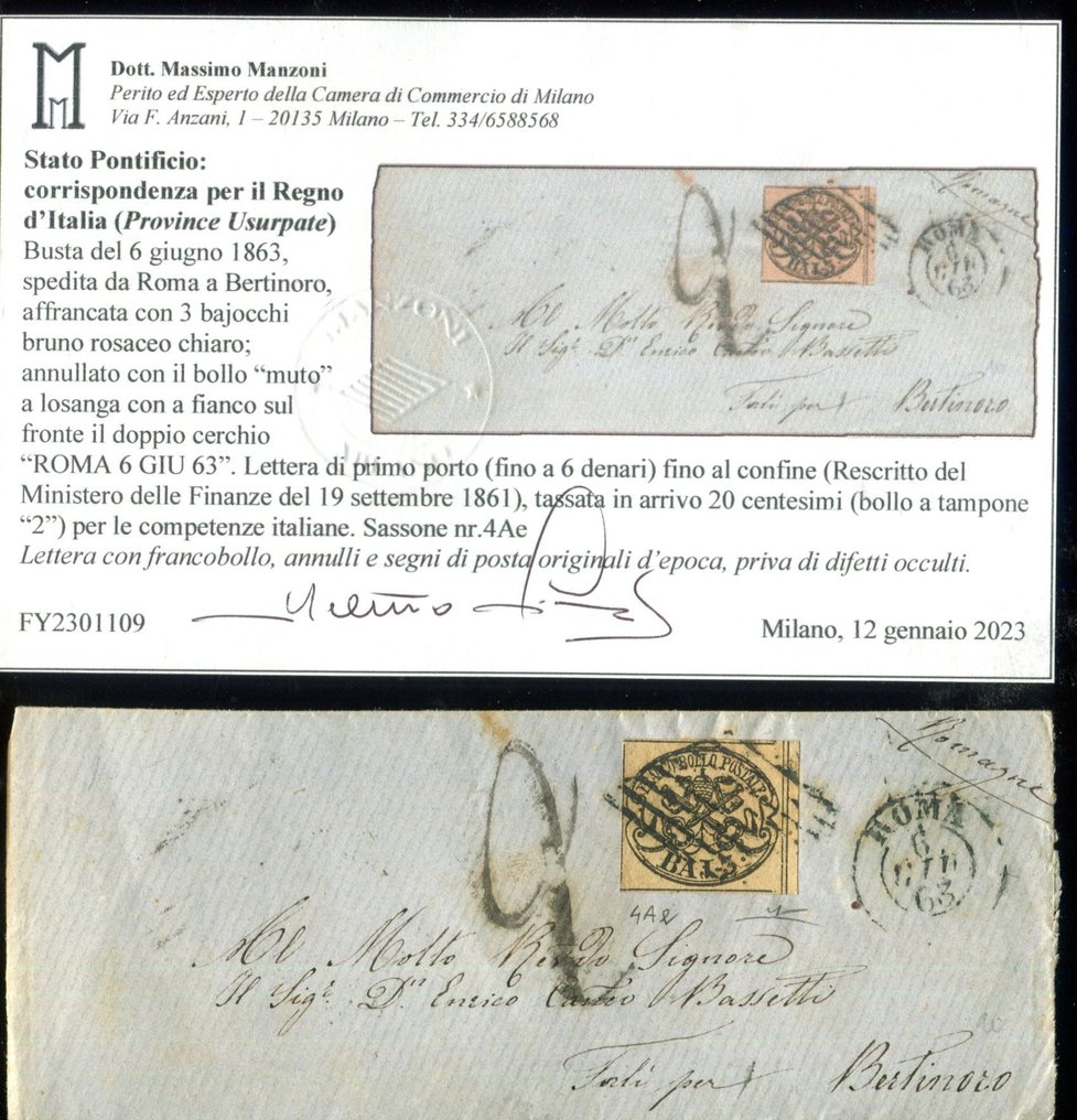 Italian Ancient States - Papal State 1863 - Stamped cover 3 ...