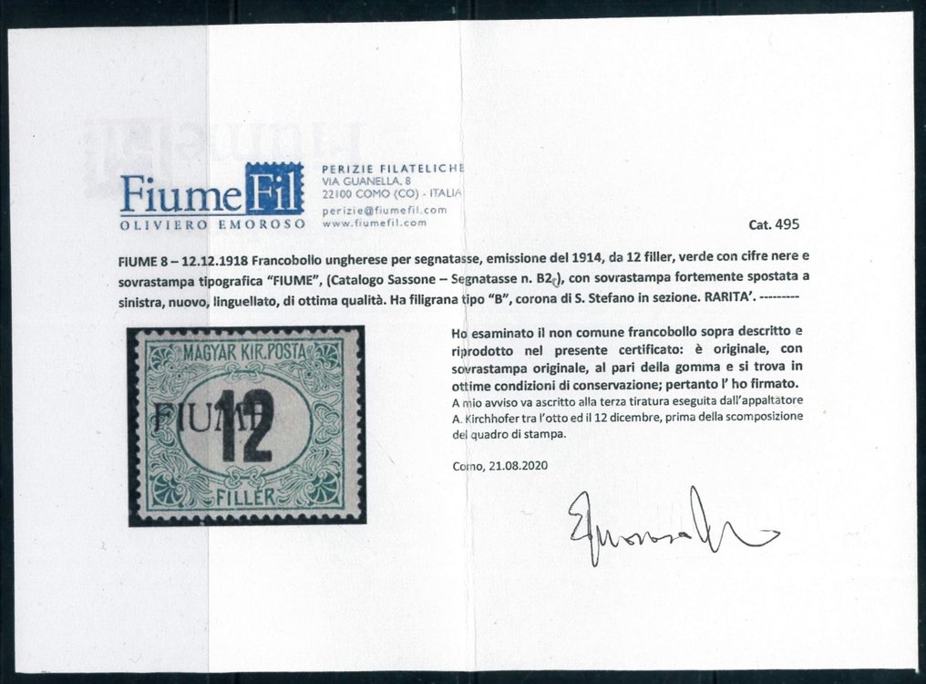 Fiume - Segnatasse 12 f. con cifre in nero n. B2c, con - Catawiki
