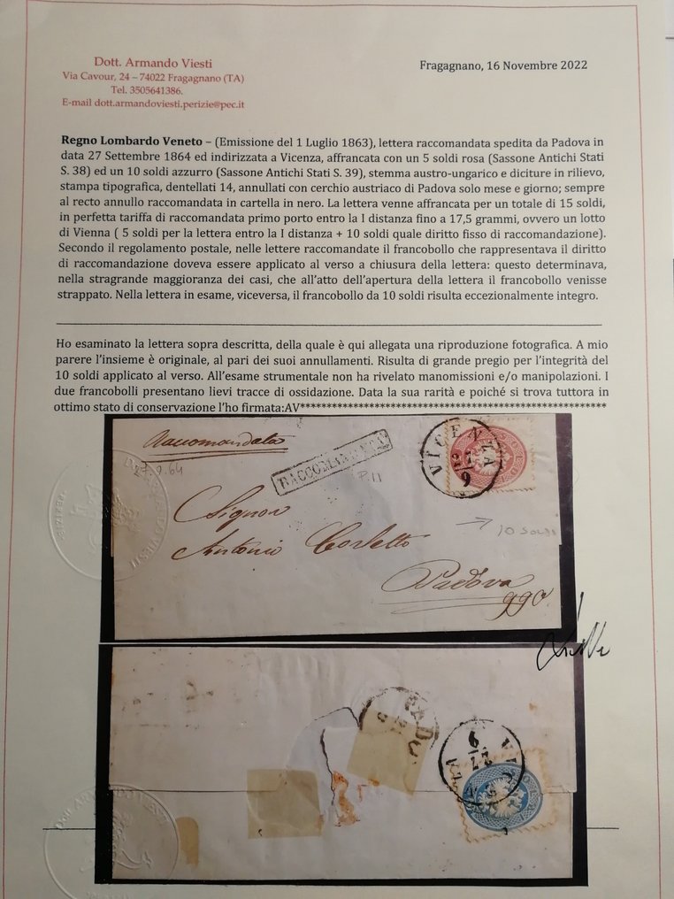 Italian Ancient States - Lombardo Veneto 1863 - Issue of 1 ...