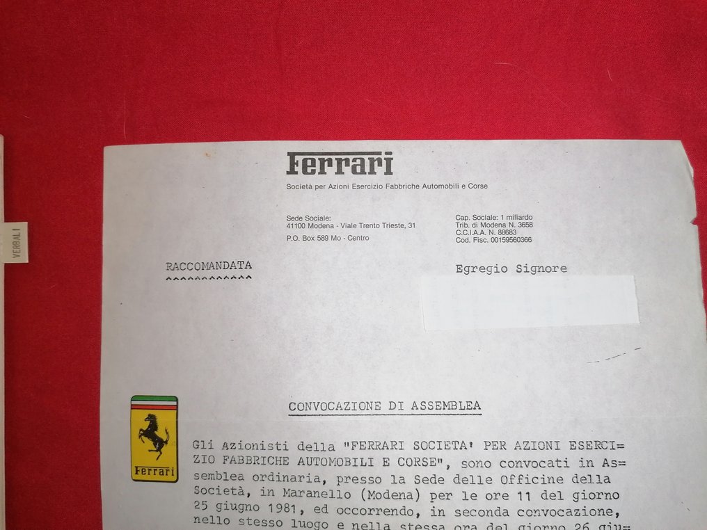 Documentazione - Lettera convocazione di Assemblea - Catawiki
