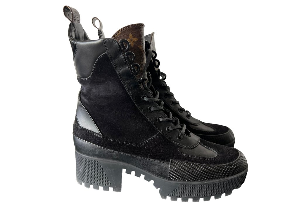 Louis Vuitton Black/Brown Suede And Monogram Leather Laureate Platform  Desert Ankle Boots Size 40 Louis Vuitton