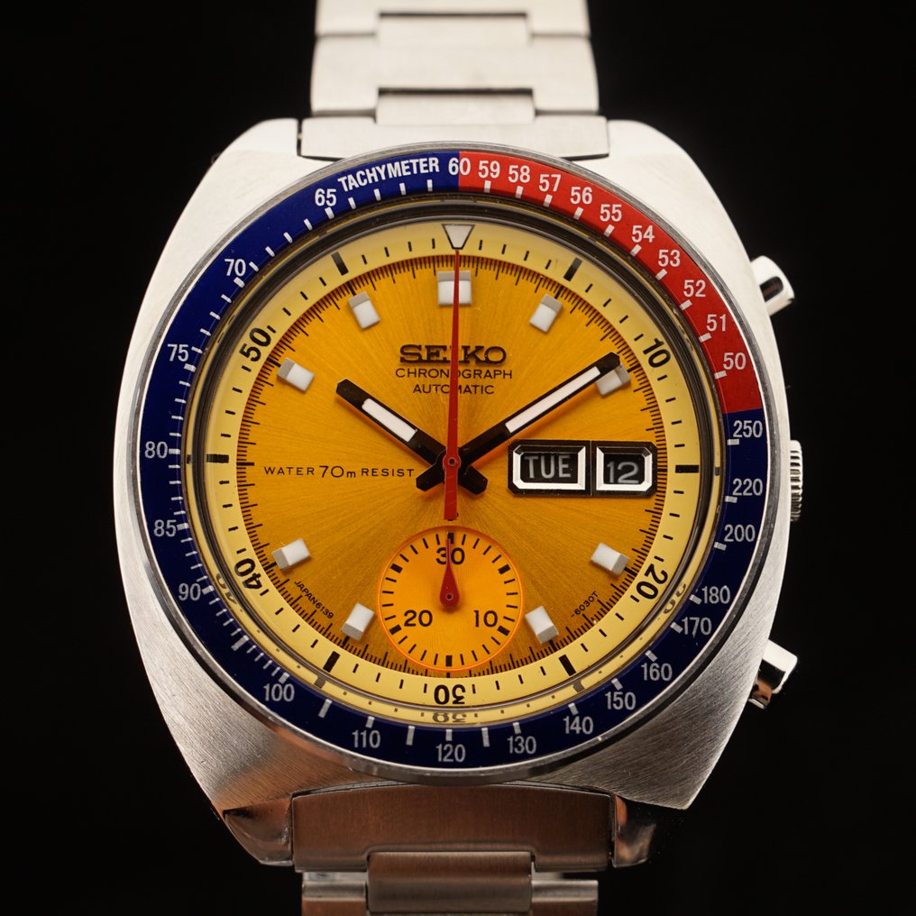 Seiko - Pogue Automatic chronograph Yellow dial Pepsi - - Catawiki