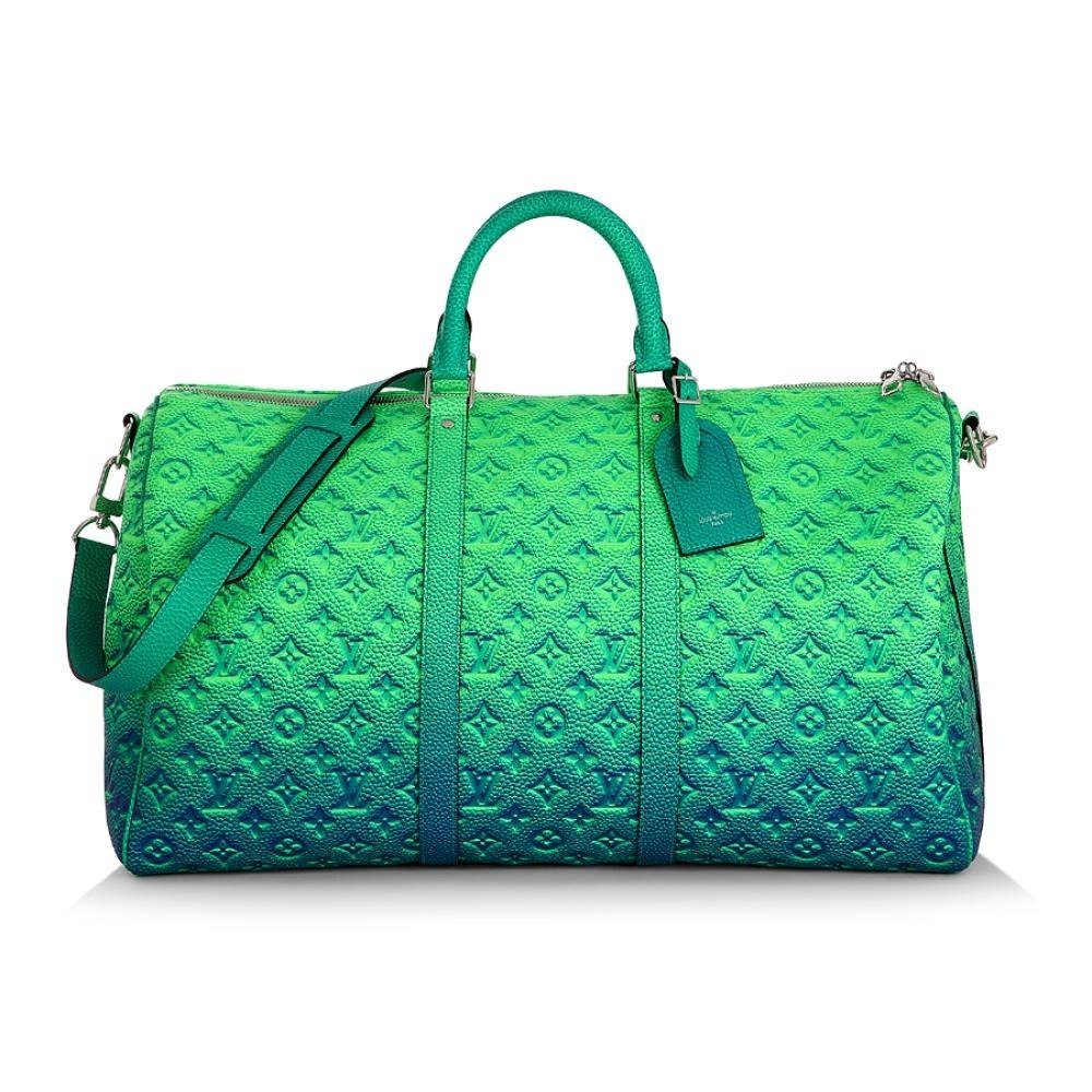 Louis Vuitton Virgil Abloh Blue and Green Monogram Illusion Leather Keepall Bandoulière 50